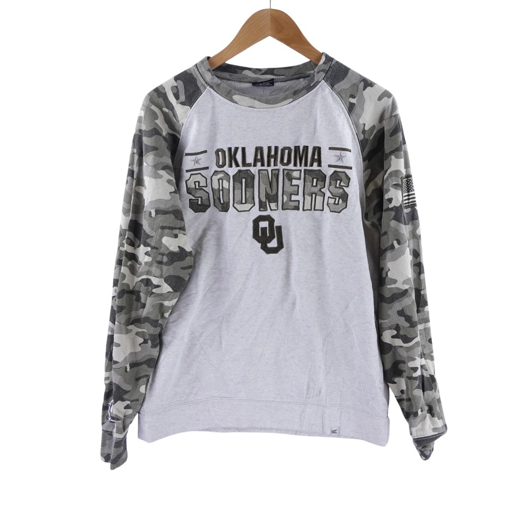 Colosseum Oklahoma Sooners Mens Camo Raglan Sweatshirt Gray Medium OU Pullover